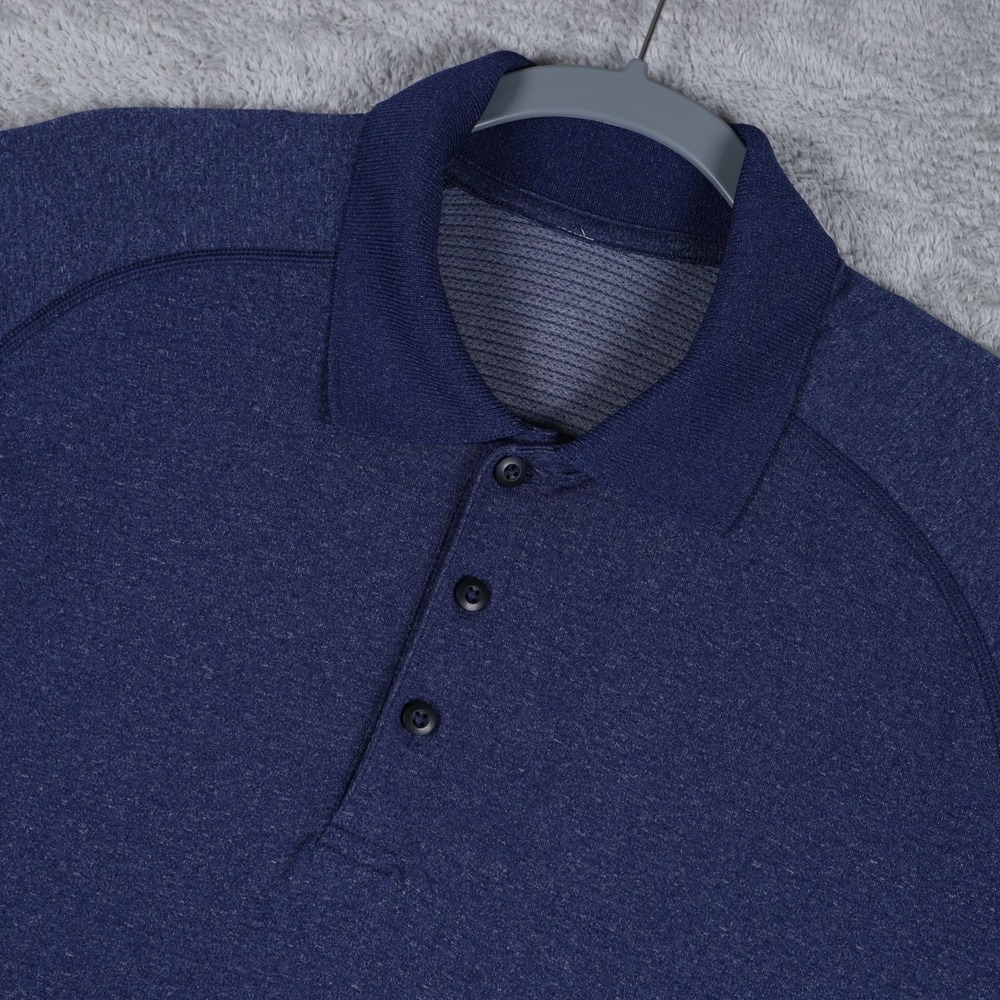 Lululemon Metal Vent Polo Shirt Mens Large Blue Performance Short Sleeve Active